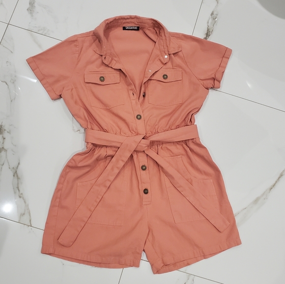 Sassafras 100% Cotton Coral Denim Jumper Romper Playsuit - Picture 1 of 12